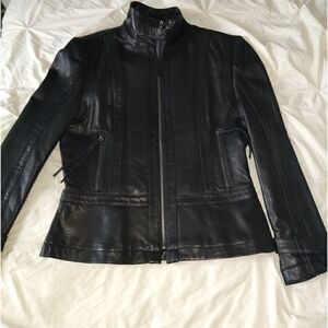 Medium Black Leather jacket, soft lime butter